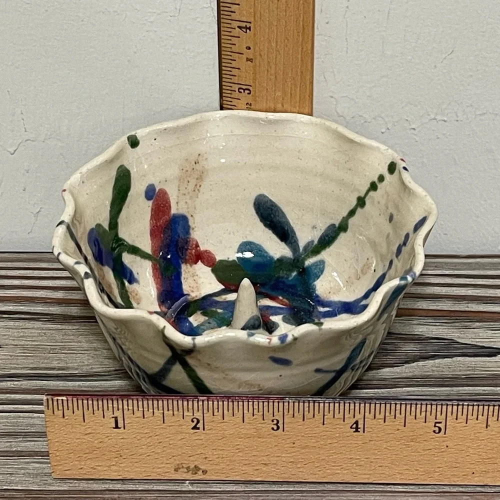 John Garrou Pottery Hand Crafted Ceramic Apple Baker Bowl Paint Splatter Recipe